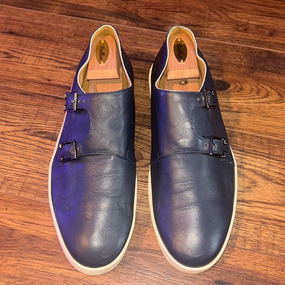 John Lobb Holme Buckle Blur Leather Navy